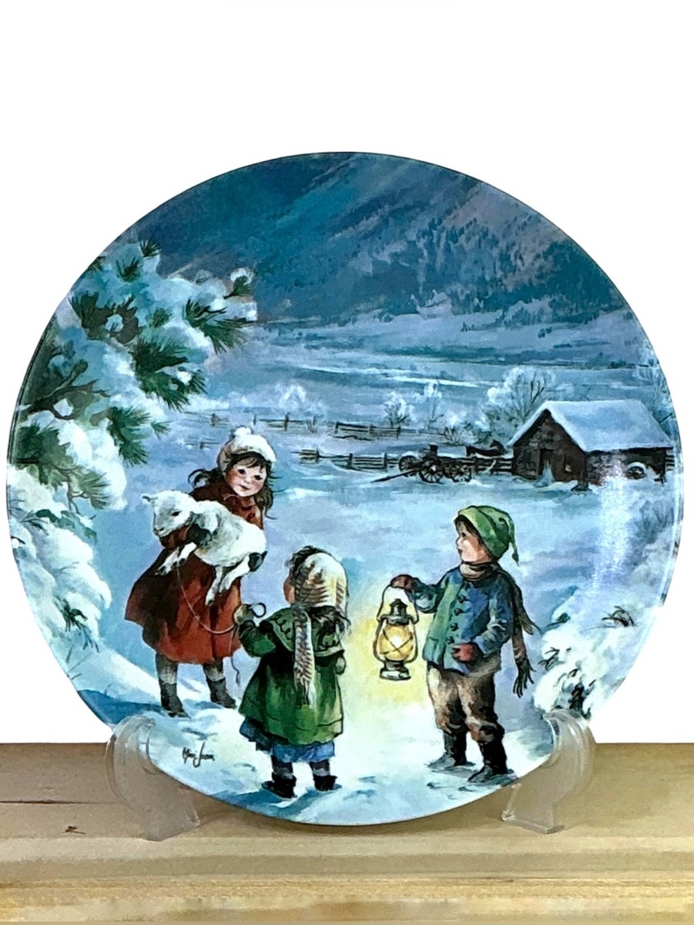 Collector Plate “Lost Lamb” Mimi Jobe Nostalgic Blue Winter Vintage 1990 8 1/2”